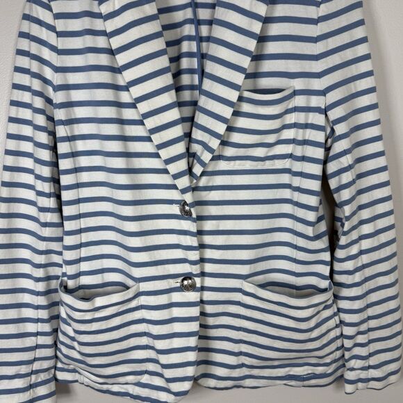 Lauren Ralph Lauren Striped Cotton Blazer Womens M Blue White Coastal Preppy - Picture 13 of 13
